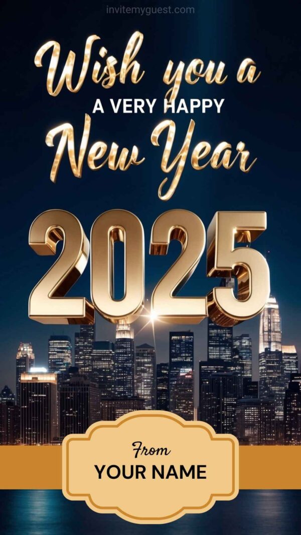 Gold Text, Balloons and Confetti - 2025 New Year Greeting Card Canva Template