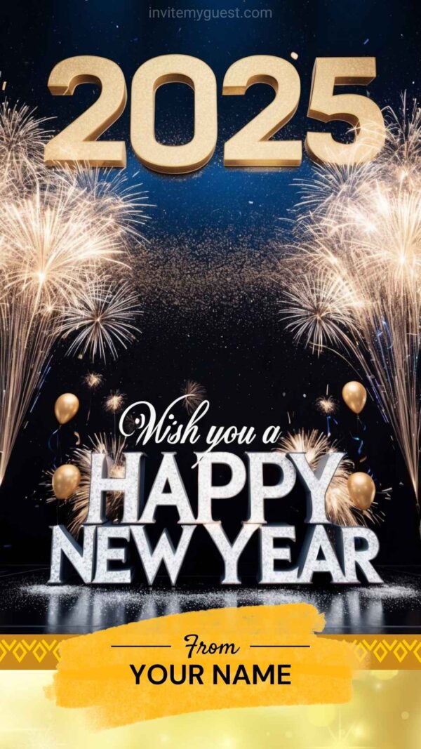 Fireworks, Confetti, and Glitter Text - 2025 New Year Greeting Card Canva Template