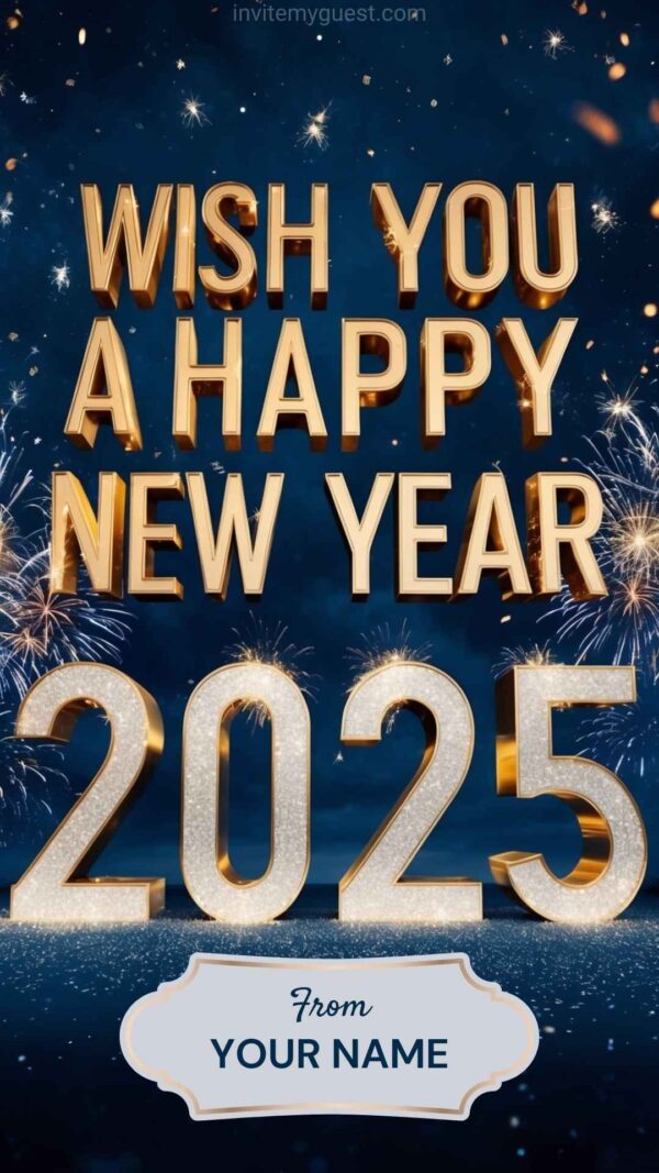 Fireworks, Balloons, and Glitter Text - 2025 New Year Greeting Card Canva Template