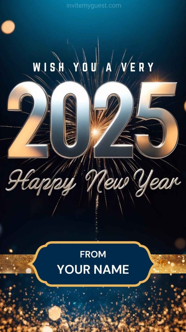 Party Scene with Balloons, Confetti, and Custom Name – 2025 New Year Celebration Greeting Card Template