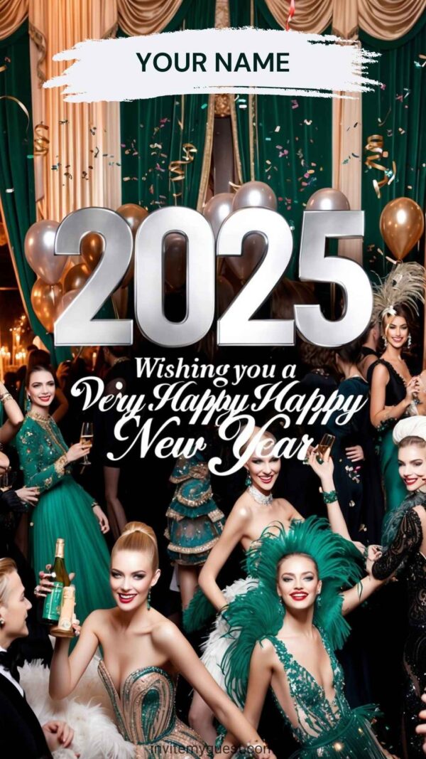 New Year's Eve Party Celebration Personalized Happy New Year 2025 Greeting Card Template