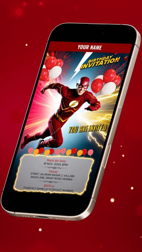 A Scarlet Speedster's Celebration: The Flash Birthday Party Invitation - Customizable Digital Design - Image 2