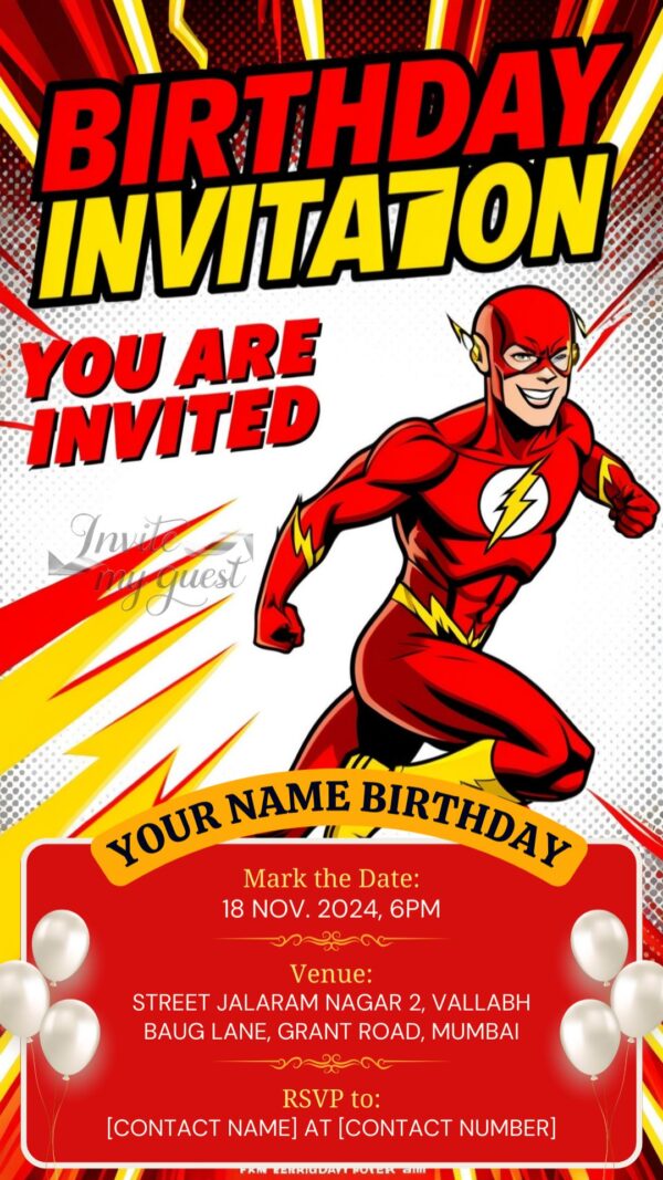 A Whirlwind of Fun: The Flash Birthday Party Invitation - Customizable Digital Design