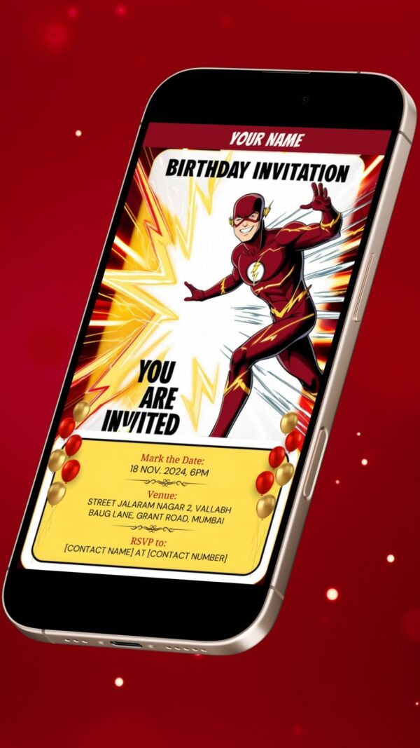 Fastest Hero Alive: The Flash Birthday Party Invitation - Customizable Digital Design - Image 2