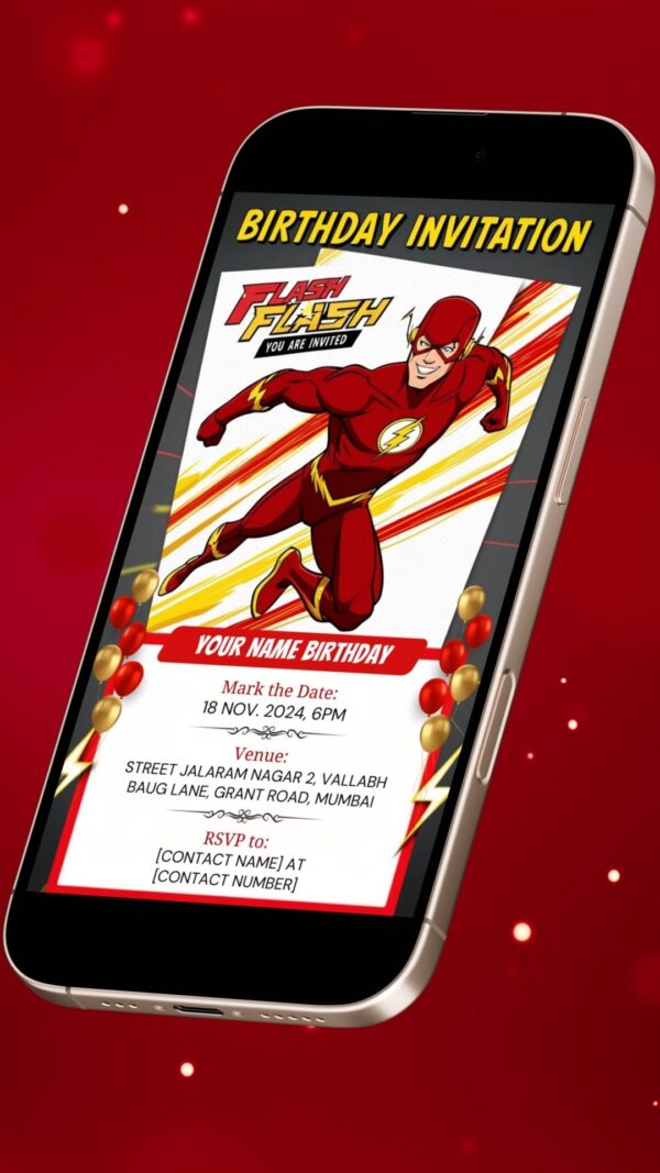 Red Streak of Lightning: The Flash Birthday Party Invitation - Customizable Digital Design - Image 2