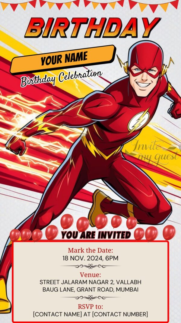 A Speed Force Surprise: The Flash Birthday Party Invitation - Customizable Digital Design