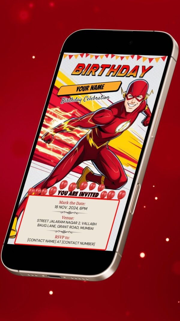 A Speed Force Surprise: The Flash Birthday Party Invitation - Customizable Digital Design - Image 2