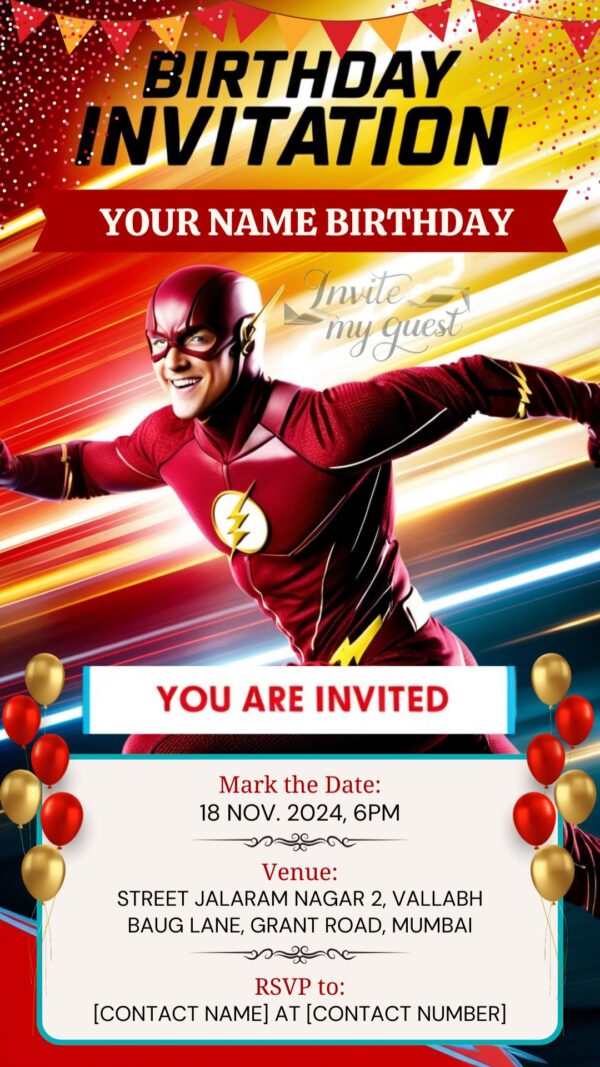 A Whirlwind of Fun: The Flash Birthday Party Invitation - Customizable Digital Design