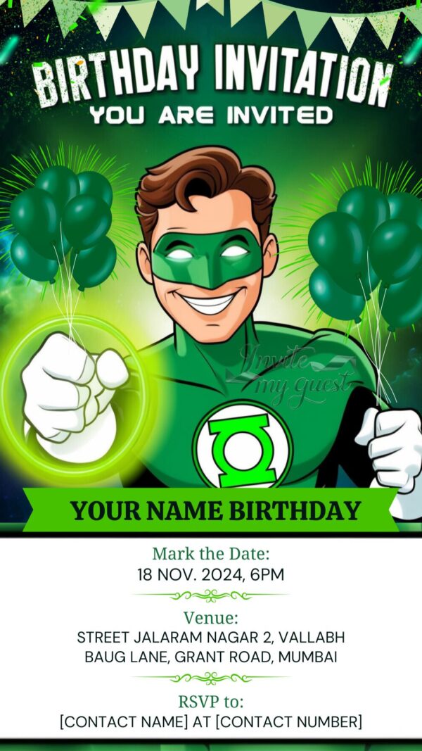 Green Lantern Cosmic Birthday Bash - Customizable Digital Invitation