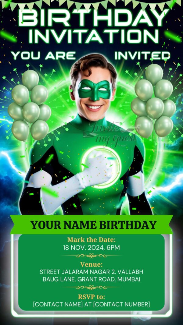 A Cosmic Celebration: A Green Lantern Birthday Bash - Customizable Canva Template