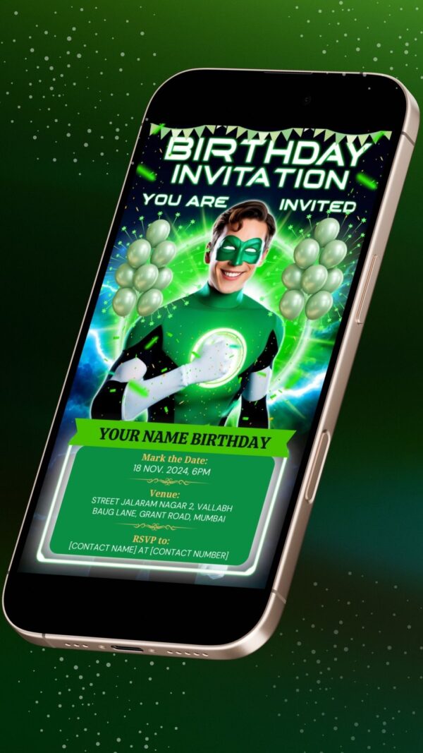 A Cosmic Celebration: A Green Lantern Birthday Bash - Customizable Canva Template - Image 2