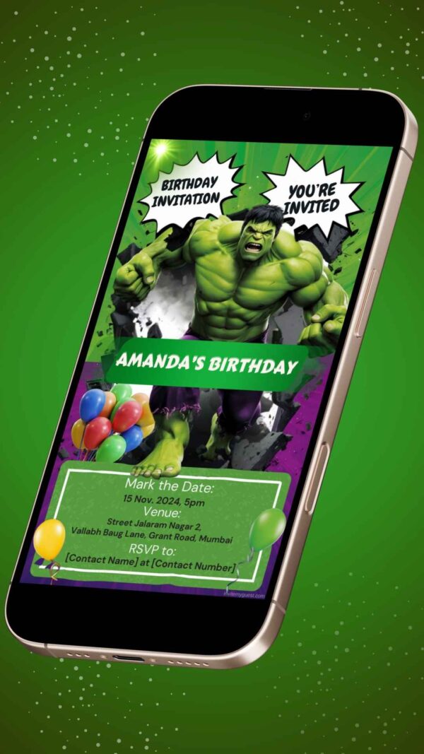 Gamma-Powered Hulk Birthday Invitation - Customizable Digital Template - Image 2