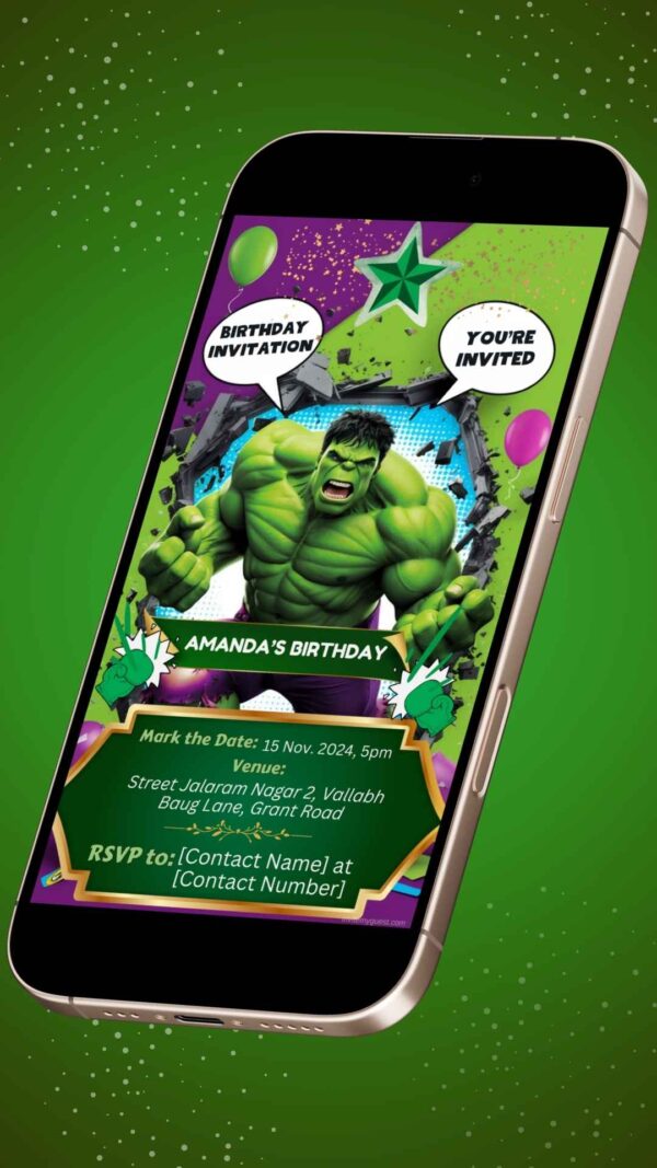 Hulk Smash! Digital Birthday Invitation - Customizable Superhero Template - Image 2