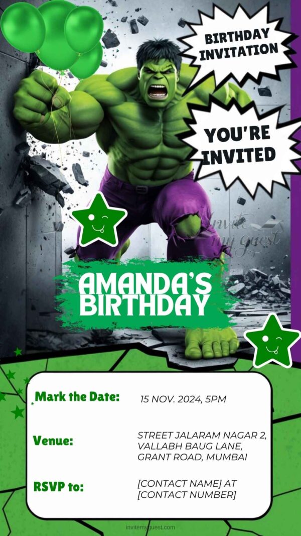 Unleash the Hulk: Customizable Digital Birthday Invitation