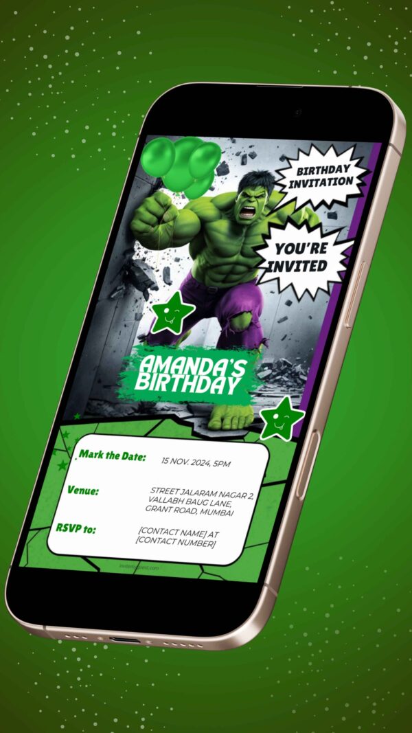 Unleash the Hulk: Customizable Digital Birthday Invitation - Image 2