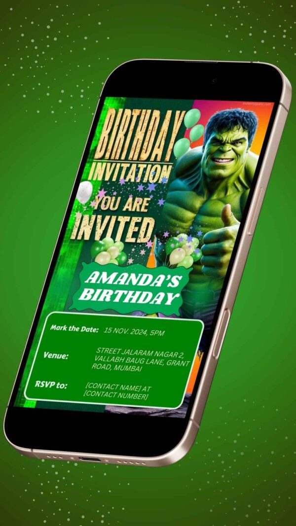 Hulk Smash!: Customizable Hulk Digital Birthday Invitation - Image 2