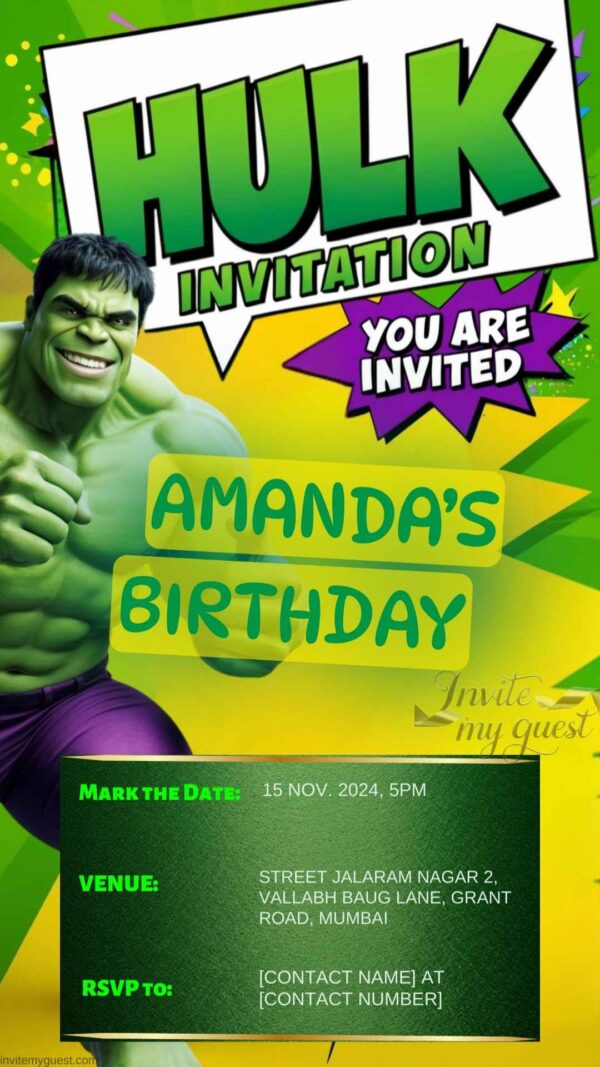 Unleash the Hulk: Birthday Invitation – Editable Hulk Party Invitation