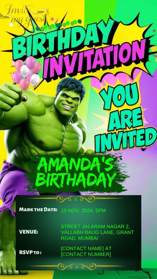 Gamma-Powered Party: Hulk – Customizable Hulk Birthday Invitation