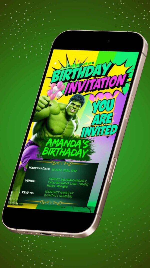 Gamma-Powered Party: Hulk – Customizable Hulk Birthday Invitation - Image 2
