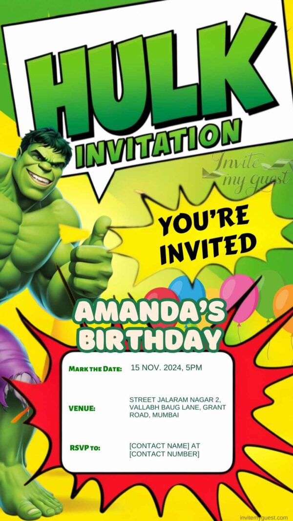 Hulk Smash! – Customizable Hulk Birthday Invitation