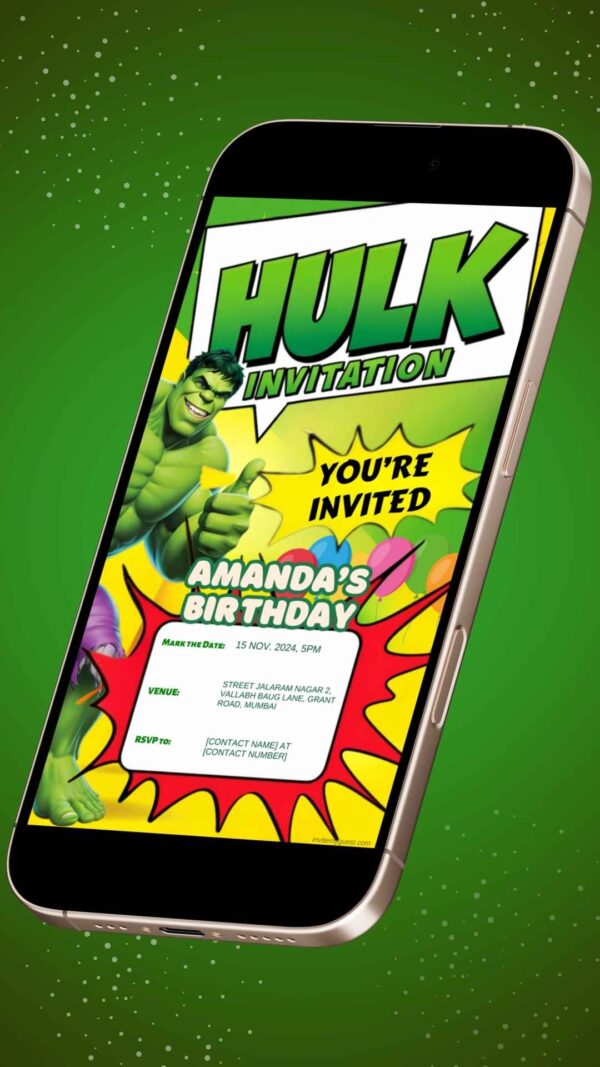 Hulk Smash! – Customizable Hulk Birthday Invitation - Image 2