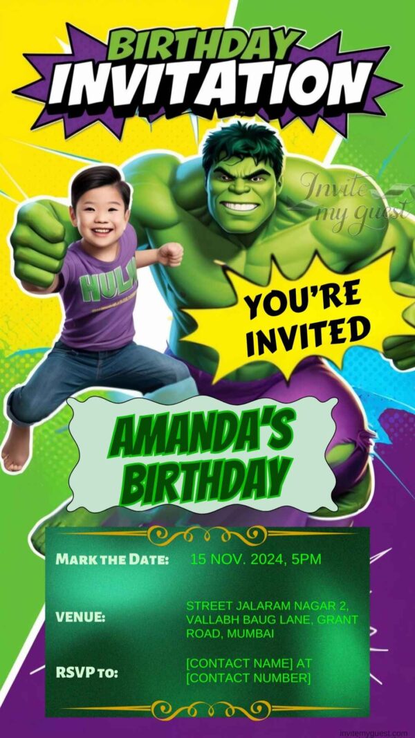 Incredible Hulk: Birthday Bash – Customizable Hulk Birthday Invitation