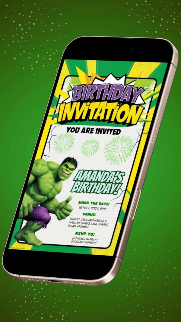 Hulk Smash Adventure: The Hulk Birthday Party Invitation – Customizable Digital Design - Image 2