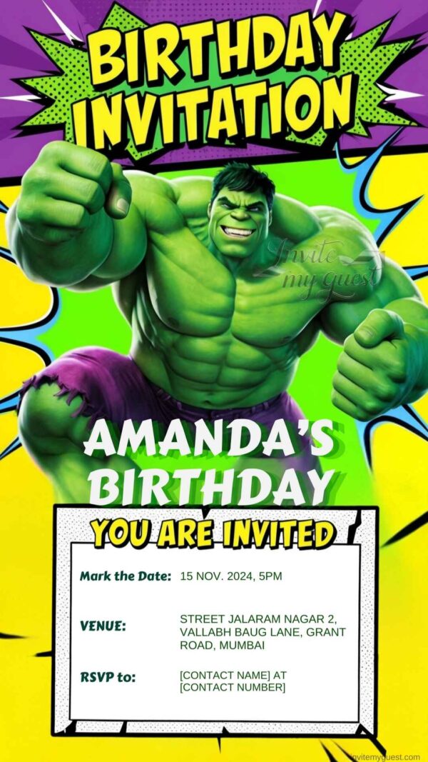 Hulk’s Power Up: The Hulk Birthday Party Invitation – Customizable Digital Design