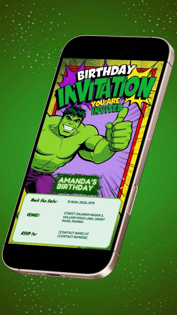 Hulk’s Heroic Party: The Hulk Birthday Party Invitation – Customizable Digital Design - Image 2