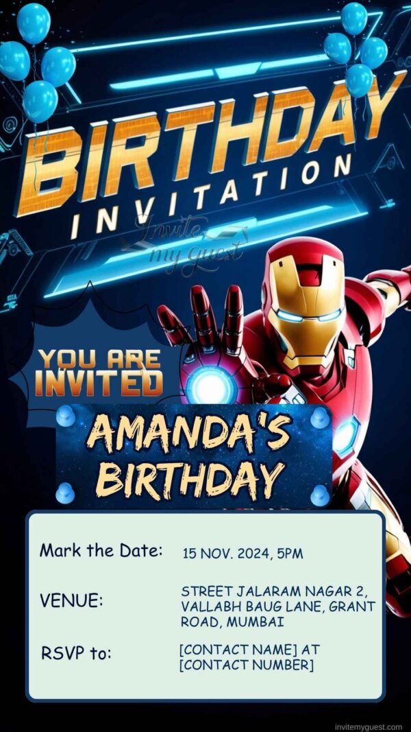 Iron Man's Tech Power: The Iron Man Birthday Party Invitation – Customizable Digital Design