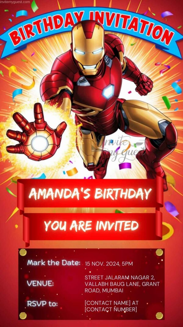 Iron Man’s Tech Genius: The Iron Man Birthday Party Invitation – Customizable Digital Design