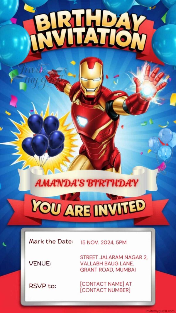 Iron Man’s Super-Tech Party: The Iron Man Birthday Party Invitation – Customizable Digital Design