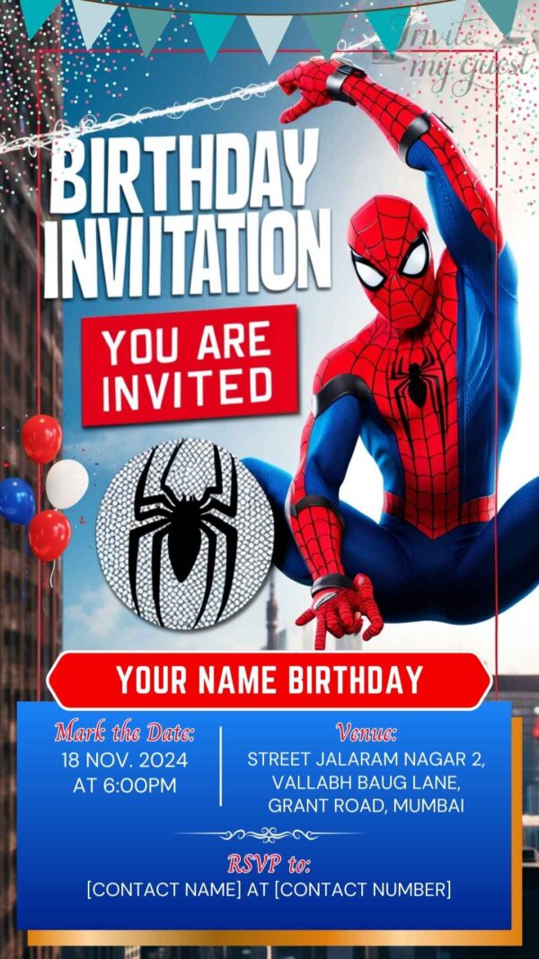 Digital Spiderman Birthday Invitation with Web - Customizable Canva Template