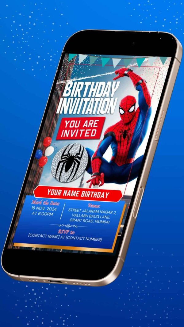 Digital Spiderman Birthday Invitation with Web - Customizable Canva Template - Image 2