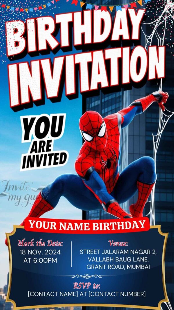 Digital Spiderman Birthday Invitation with Web - Customizable Canva Template