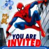Digital Spiderman Birthday Invitation with Teddy Bear - Customizable Canva Template
