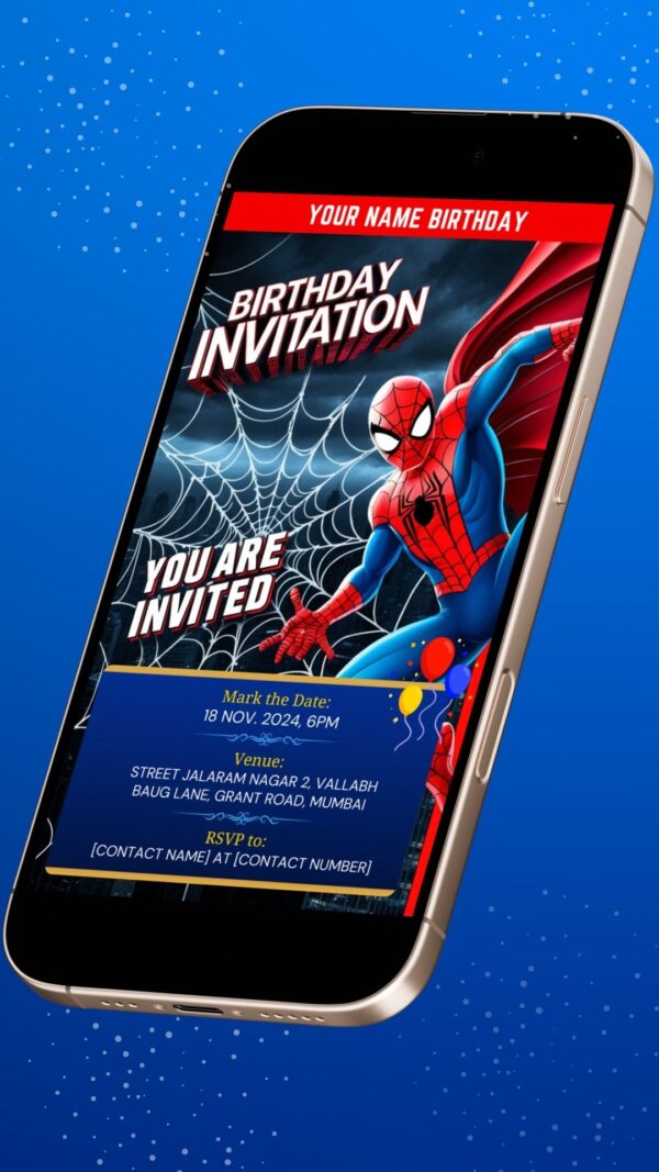 Digital Spiderman Birthday Invitation with Thunderstorm Theme - Customizable Canva Template - Image 2