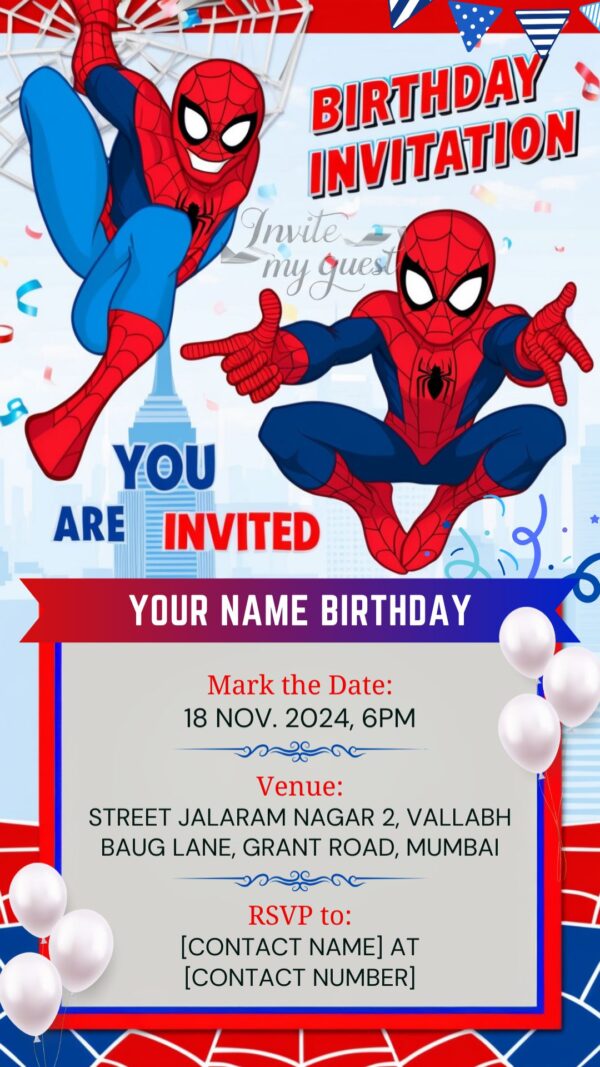 Digital Spiderman Birthday Invitation with Double Character - Customizable Canva Template