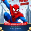 Digital Spiderman Birthday Invitation with Cityscape and Confetti - Customizable Canva Template