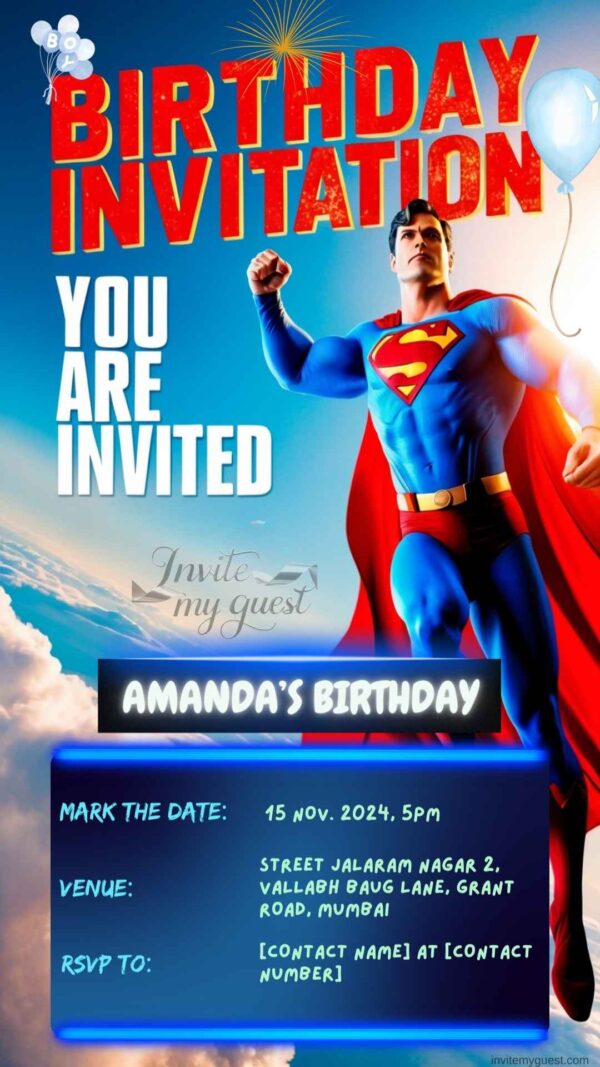 Superman’s Fortress of Solitude: The Superman Birthday Party Invitation – Customizable Digital Design