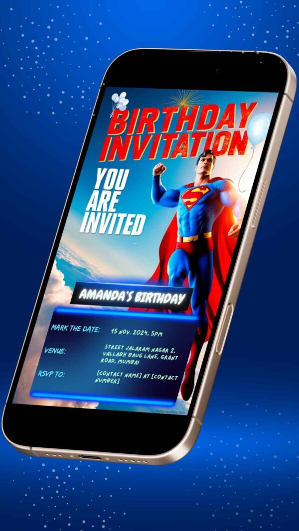 Superman’s Fortress of Solitude: The Superman Birthday Party Invitation – Customizable Digital Design - Image 2