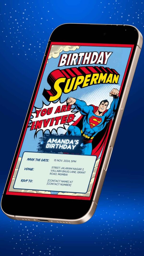 Superman’s Kryptonian Power: The Superman Birthday Party Invitation – Customizable Digital Design - Image 2