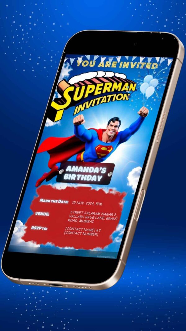 Superman’s Flight of Justice: The Superman Birthday Party Invitation – Customizable Digital Design - Image 2