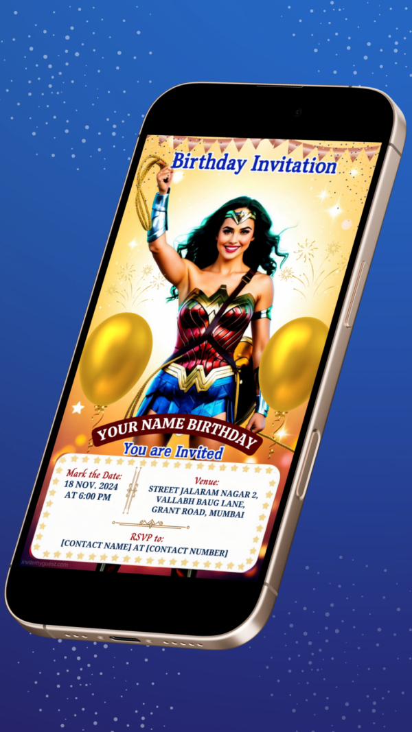 A Day with the Amazons Birthday Party Invitation Featuring Wonder Woman - Customizable Digital Design - Image 2